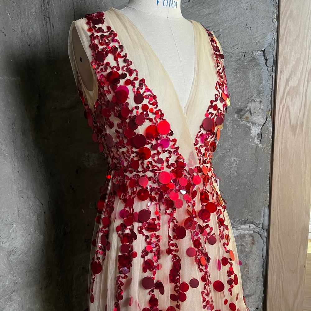 Valentino Paillette Embellished Tulle Red Cocktail Dress Size Small US 4 2010